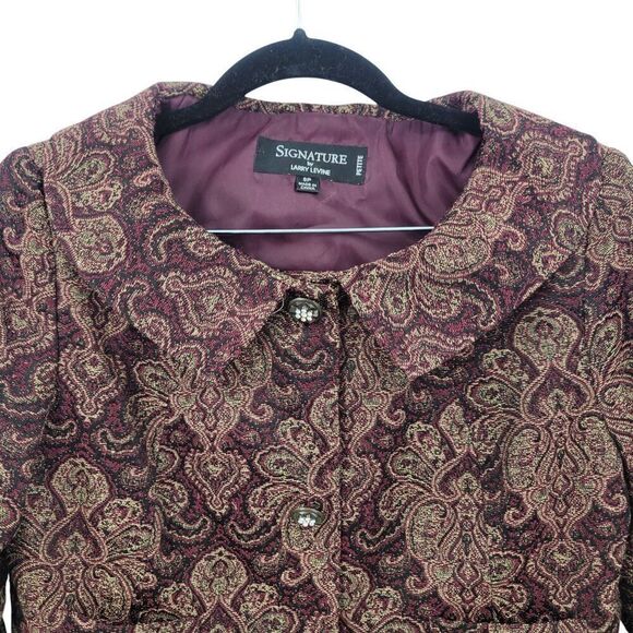 Vintage 8P Petite Womens Tapestry Skirt Set Burgundy Gold Medallion Jacquard - Picture 6 of 16